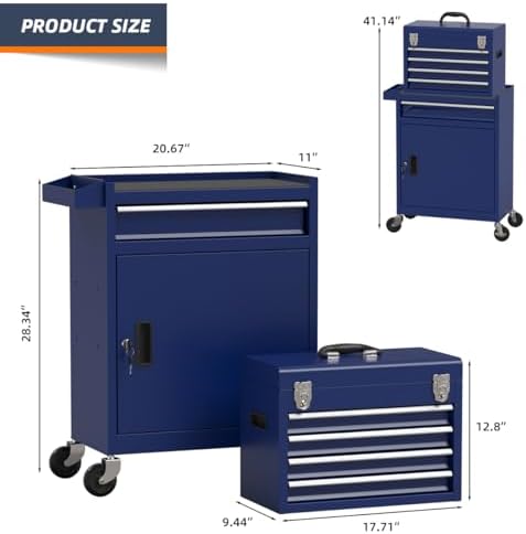 5-Drawer High Capacity Rolling Tool Box, Removable Cabinet Storage Tool Chest...