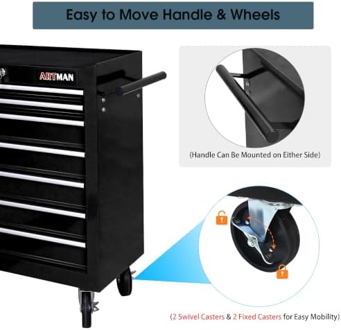 7 Drawers Rolling Tool Chest on Wheels, Multifunctional Tool Cart Tool Storag...
