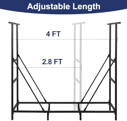 HONEST OUTFITTERS 4ft Firewood Rack Outdoor, Adjustable Heavy Duty Firewood H...
