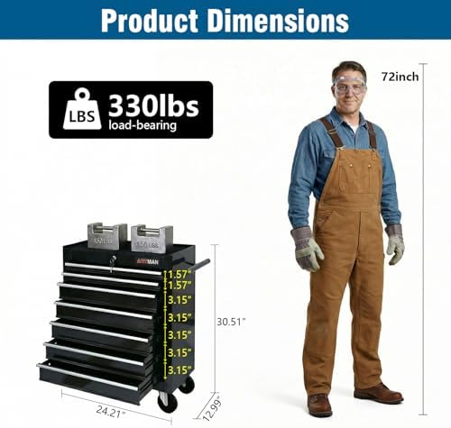 7 Drawers Rolling Tool Chest on Wheels, Multifunctional Tool Cart Tool Storag...
