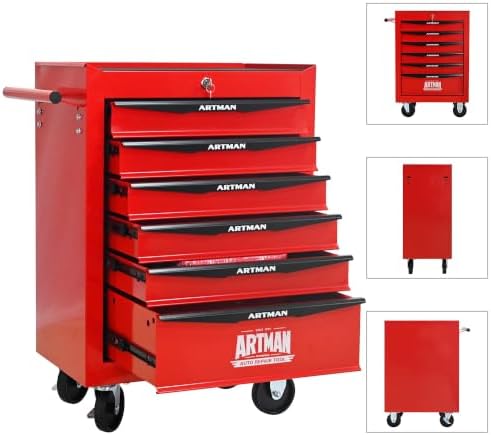 Heavy Duty 6-Drawer Rolling Tool Chest, Key Lock Tool Storage Cabinet with Lo...
