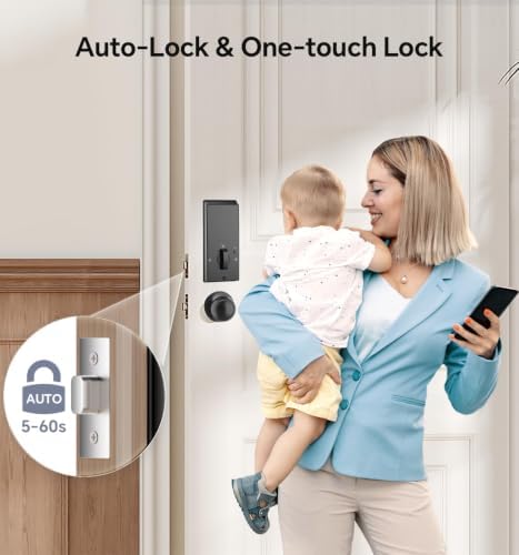 Ulecoce U68 Fingerprint Keypad Deadbolt with Knob Set, Matte Black