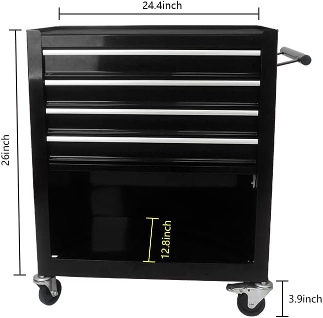 Lockable 4-Drawer Rolling Tool Chest, Black