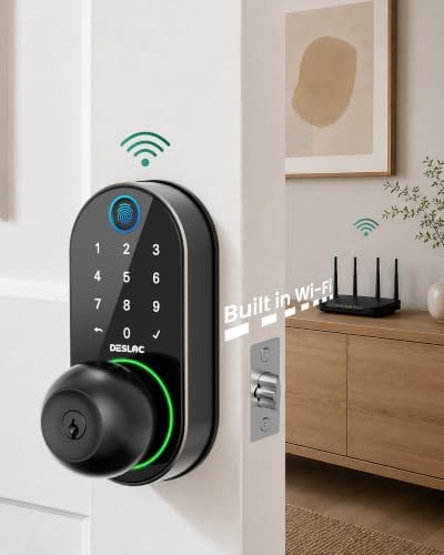 DESLOC D212 Fingerprint Door Knob Lock, Built in WiFi, 8-Month Battery