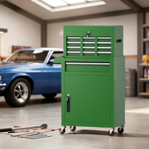 Greenvelly Tool Chest, 5-Drawer Rolling Tool Chest with Hooks and Lockable Wh...