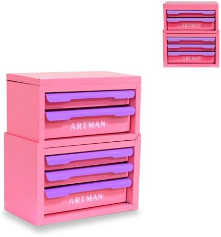 5-Drawer Metal Tool Box for DIY, Pink-Purple