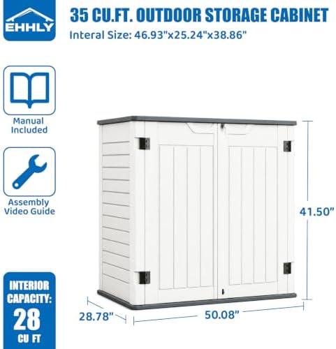 EHHLY Horizontal Resin Storage Shed, 35 Cuft Garden Tool Sheds & Outdoor ...