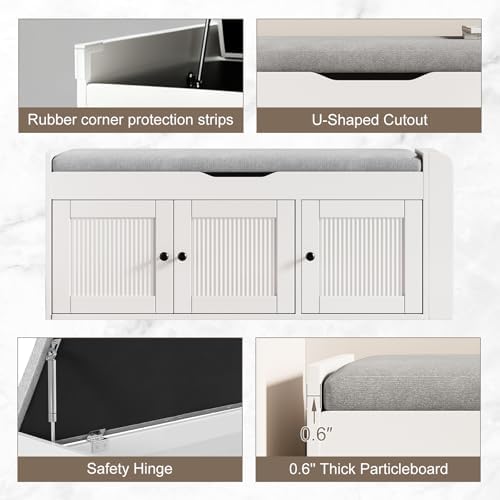 42.6" Storage Bench - Shoe Storage Bench with Side Storage Shelves and 3...