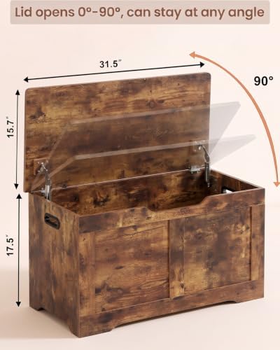 Timberer 31.5" Storage Chest with 2 Safety Hinges, Wooden Storage Trunk