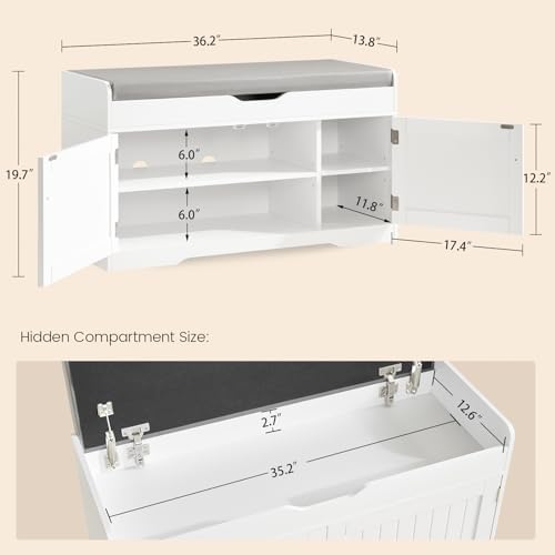 usikey Shoe Bench with Lift Top Storage, Entryway Bench with Padded Seat Cush...