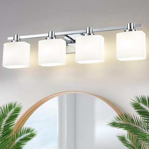32 Inch Chrome Bathroom Light Fixtures Over Mirror 4 Light Bathroom Vanity Li...