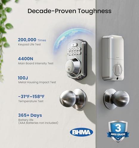 Veise KS01C Keyless Entry Deadbolt Door Lock with Knobs, Satin Nickel