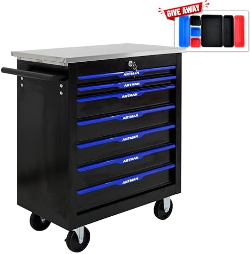 RYH 7 Drawers Rolling Tool Chest (Black-Blue, 7-Drawers 30.7" H×25.9&quo...