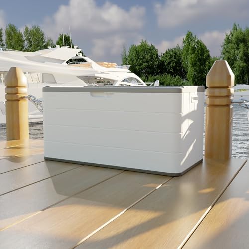 Mrosaa 110 Gallon Deck Box Waterproof,Double-Wall Resin Outdoor Storage Boxes...