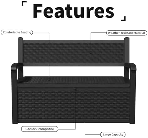 ROJIK 80 Gallon Storage Bench Deck Box Outdoor with Armrests,Storage Furnitur...