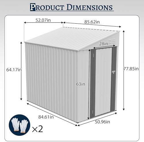 YOPTO 4x7 FT Outdoor Storage Shed Lean to Shed,Metal Shed W/Lockable Door &am...