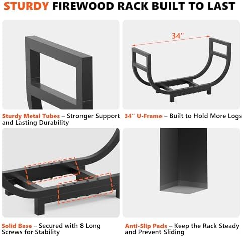 34-inch Firewood Rack Outdoor Indoor with Log Carrier Bag, Stable Log Holder ...