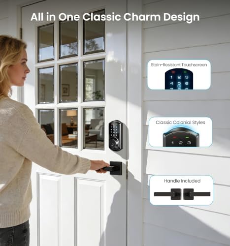 Veise VE06-L Smart Deadbolt Lock with 2 Lever Handle Set, Matte Black