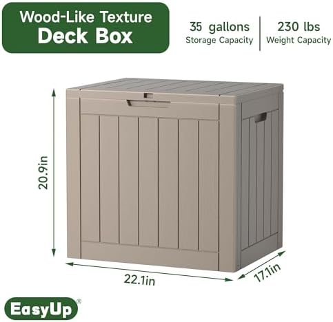 EasyUp Outdoor Storage Box, Waterproof Resin Deck Box, Reinforced Stability U...