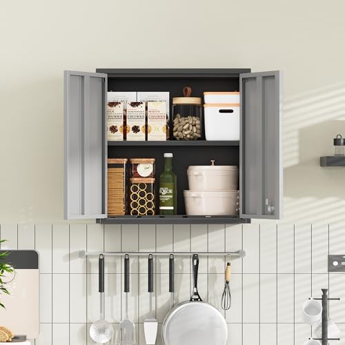 Garage Wall Cabinet, Metal Garage Cabinets with 2 Doors and Adjustable Shelf,...