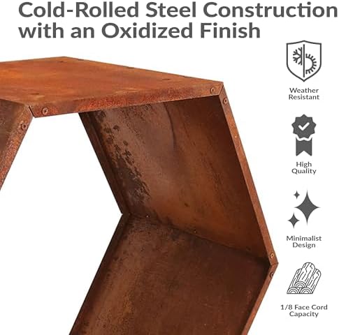 Sunnydaze Steel Outdoor Firewood Rack, 30” W, Hexagon, Bronze