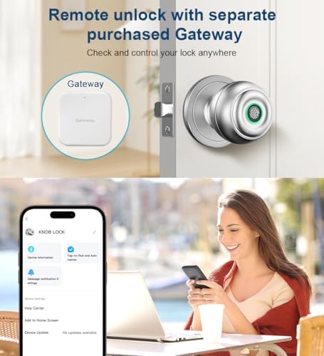Fingerprint Door Lock, Smart Fingerprint Door Knob with Lock, Silver
