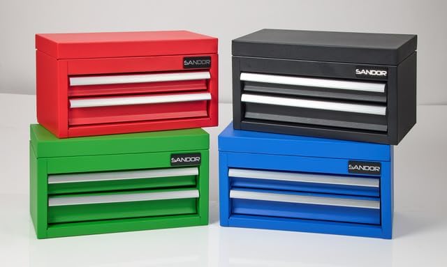 Mini Tool Box - Metal Tool Chest with 2 Drawers & PVC Drawer Liners - Green
