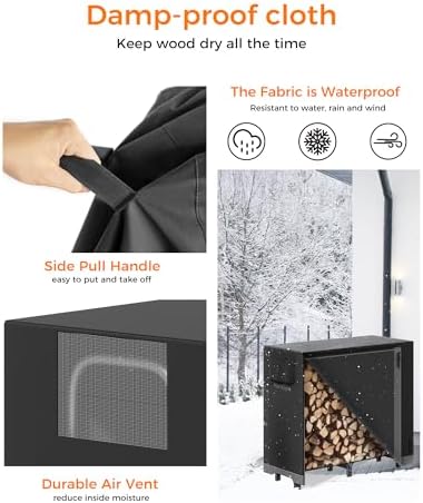 4ft Firewood Log Rack with Cover Outdoor, Heavy Duty Indoor Outdoor Firewood ...