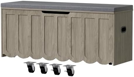 DHZ 47.2 Inch Wooden Storage Bench, Storage Chest with Cushion Seat, 4 Swivel...
