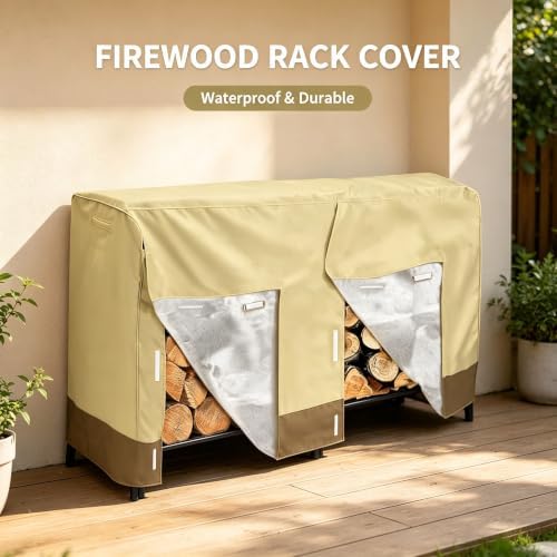 8Ft 210D Oxford Outdoor Waterproof Firewood Rack Cover for Heavy Duty Log Rac...