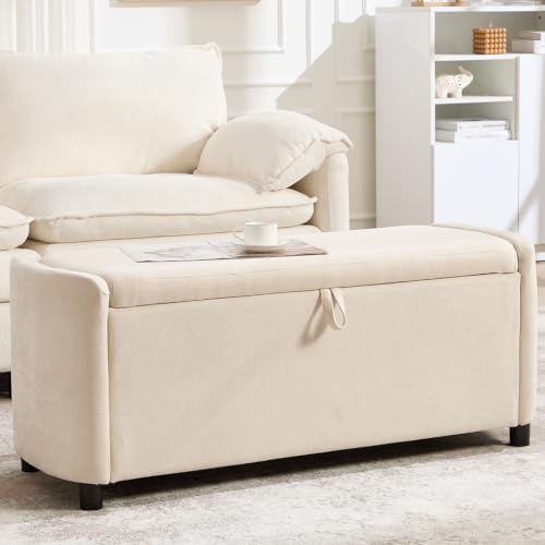 48" Ottoman with Storage, Large Storage Ottoman Bench, Beige