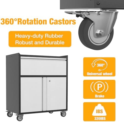 Metal Garage Tool Storage Cabinet with 1 Drawer, Large Space Industrial Metal...