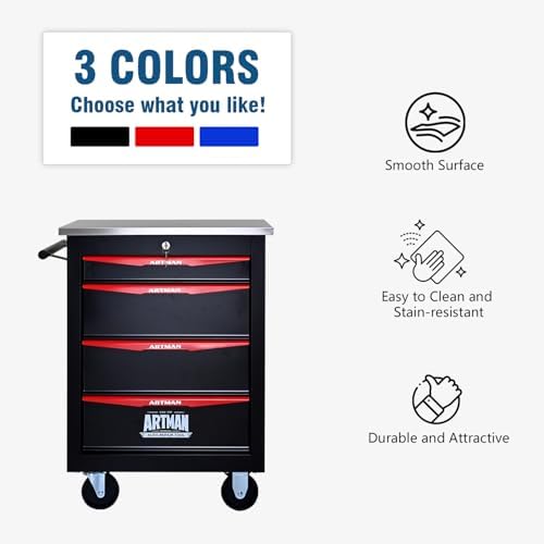 4-Drawer Rolling Tool Chest with Stainless Steel Countertop,Tool Chest with S...