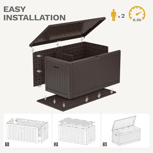 DWVO 320 Gallon Double-Wall Deck Box with Divider, XXL Extra Large Resin Outd...