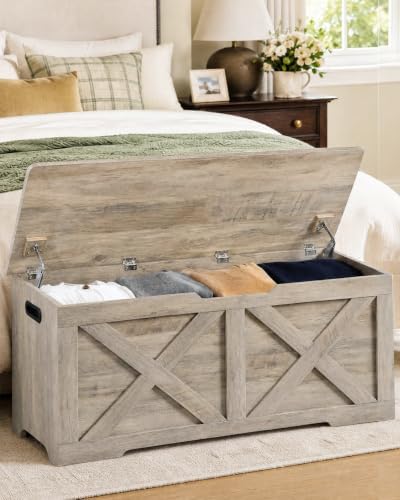 Timberer 47.2" Storage Chest, Wooden Storage Bench, Entryway Shoes Bench
