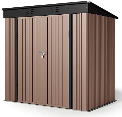 Gizoon 6x4 FT Outdoor Shed, Metal Garden Shed Lockable Doors, Brown