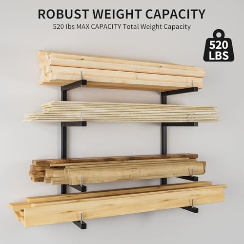Lumber Storage Rack Wall Mount, Foldable 4-Level Wood Storage Rack