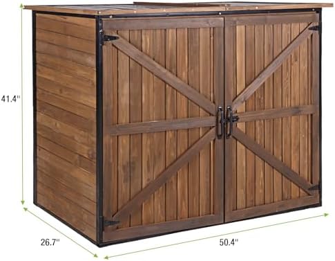 Gutinneen Outdoor Storage Shed Cabinet with Strong Iron Frame Large Wooden Ga...