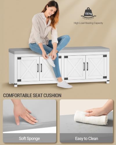 Hzuaneri 59" Shoe Storage Bench, with Soft Padded Seat Cushion & Doors