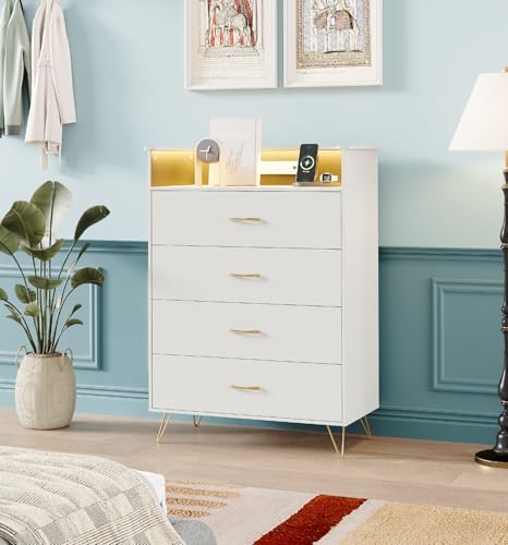Jojoka 4 Drawer Dresser with RGB LED Light & Charging Station - Modern Ch...
