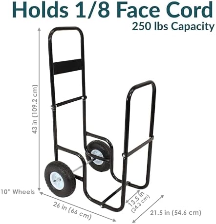 Sunnydaze Metal Firewood Carrier with Wheels, Cover Included, 43” H, Black