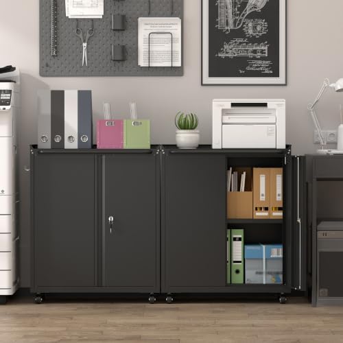 32''H Metal Storage Cabinets with Lock, Metal Garage Storage Cabinet ...