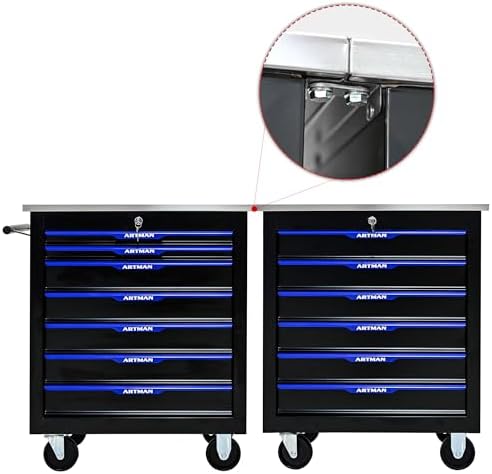 RYH 7 Drawers Rolling Tool Chest (Black-Blue, 7-Drawers 30.7" H×25.9&quo...