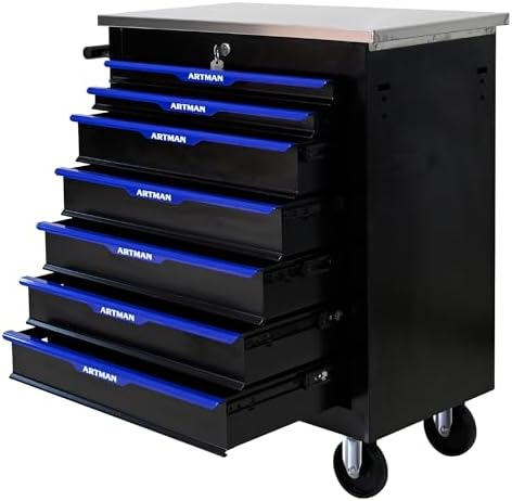 RYH 7 Drawers Rolling Tool Chest (Black-Blue, 7-Drawers 30.7" H×25.9&quo...