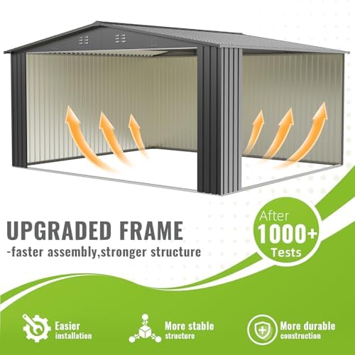 10X14 FT Outdoor Storage Shed, Durable Metal Outside Storage with Lockable Do...