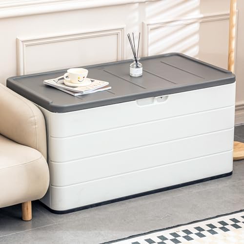 Mrosaa 110 Gallon Deck Box Waterproof,Double-Wall Resin Outdoor Storage Boxes...