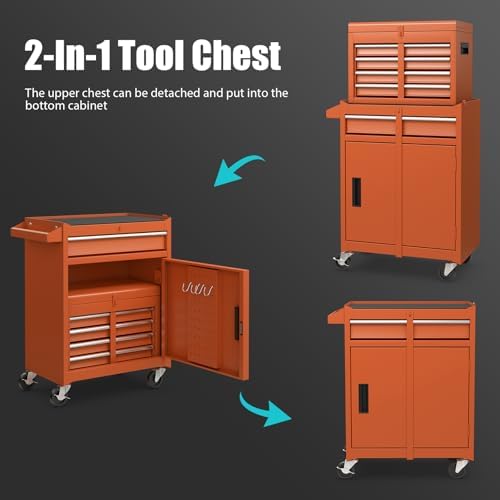 DREAMADE 5-Drawer Tool Chest Combo, Rolling Tool Cabinet w/Detachable Top Too...