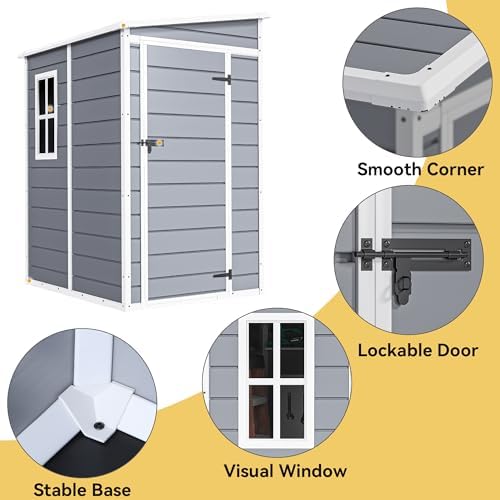 DWVO 5x4FT Resin Outdoor Storage Shed with Floor, Waterproof Tool Shed