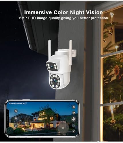 EVERSECU Dual Lens Linkage 6MP WiFi PTZ Security Camera Outdoor, 360° View, A...