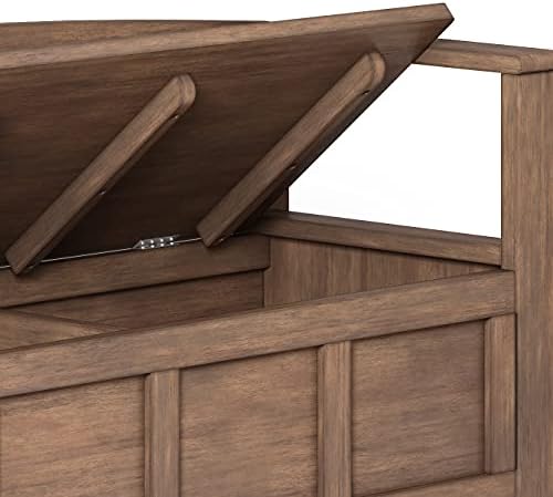 SIMPLIHOME Adams 48" Wide Solid Wood Storage Bench in Natural Brown